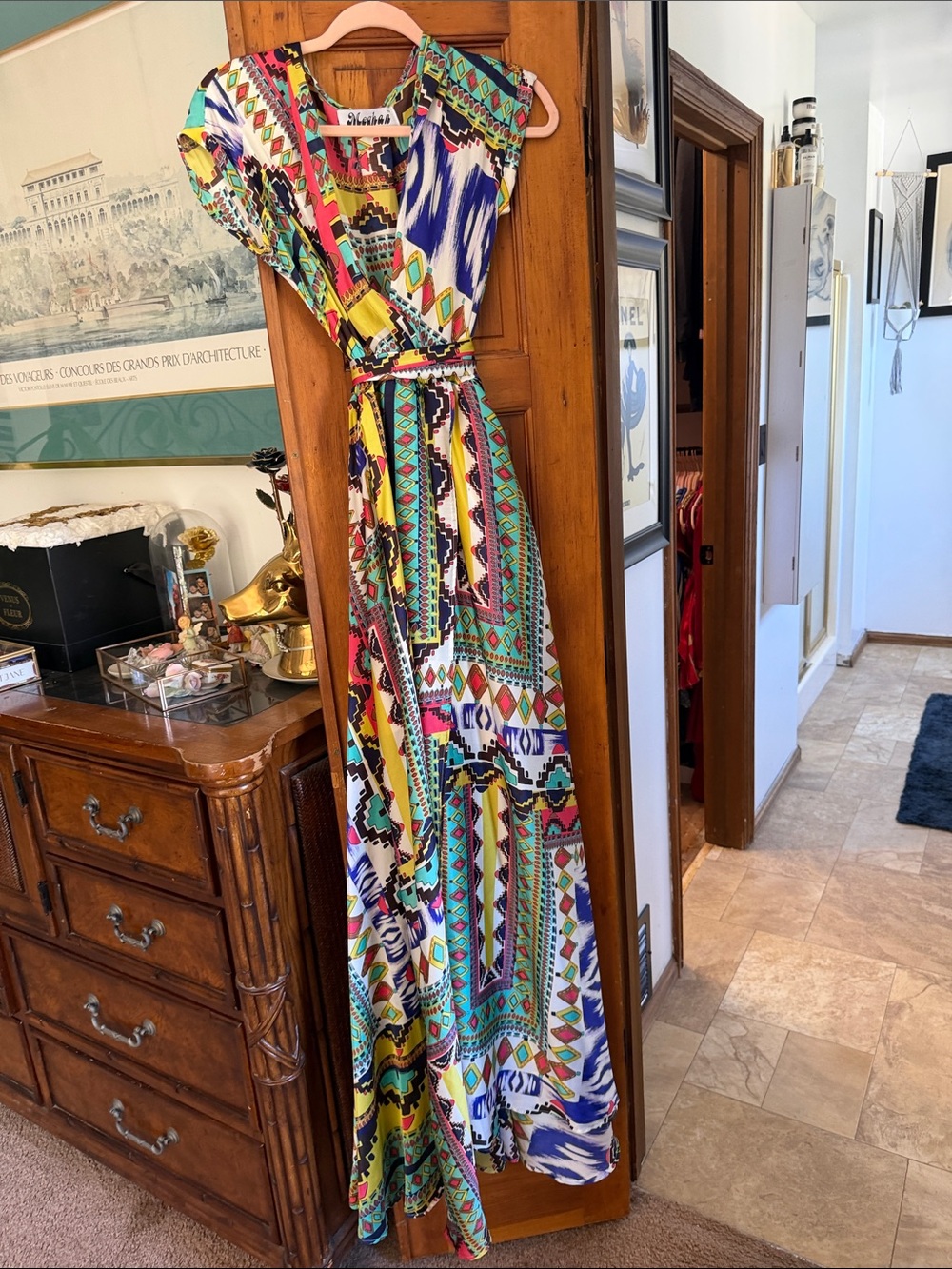 Meghan LA Multicolor Geometric & Ikat Maxi Dress